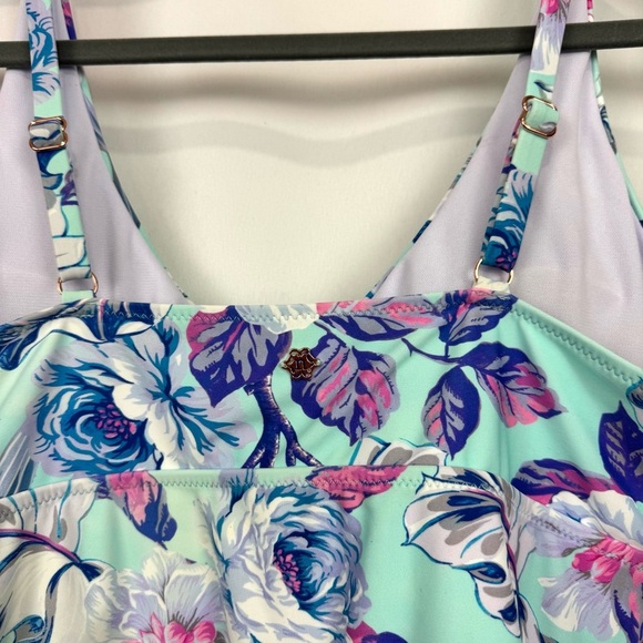 Nanette Lepore Women's Sz 12 Blue Floral Tankini Swimsuit Top Coastal Beachy EUC - Picture 4 of 10